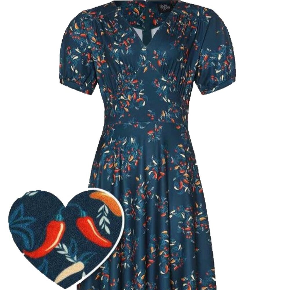 Dolly and Dotty Julia Navy Blue Chili Midi Dress - Size US 16 / UK 20